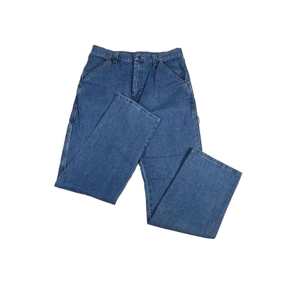 Wrangler Carpenter Jeans Mens 34x30 Blue Denim Relaxed Fit Straight Utility Work